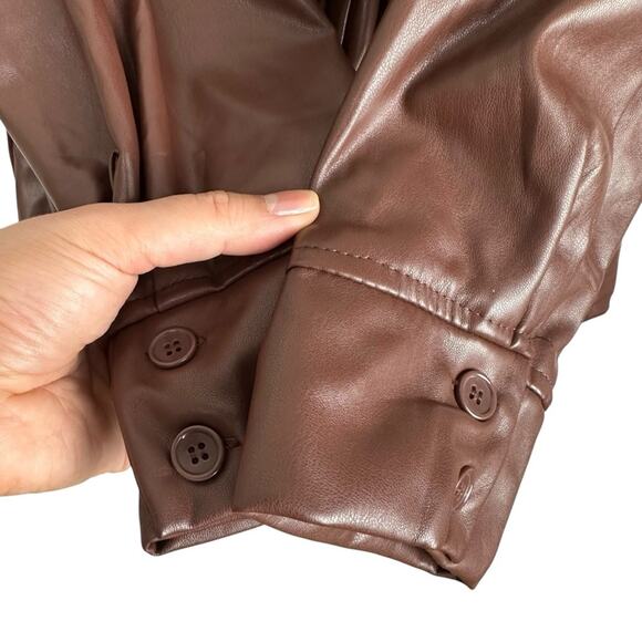 Fashion Nova Jolie & Joy Button Down Faux Leather Top Chocolate Brown 3X NWT - Picture 5 of 9